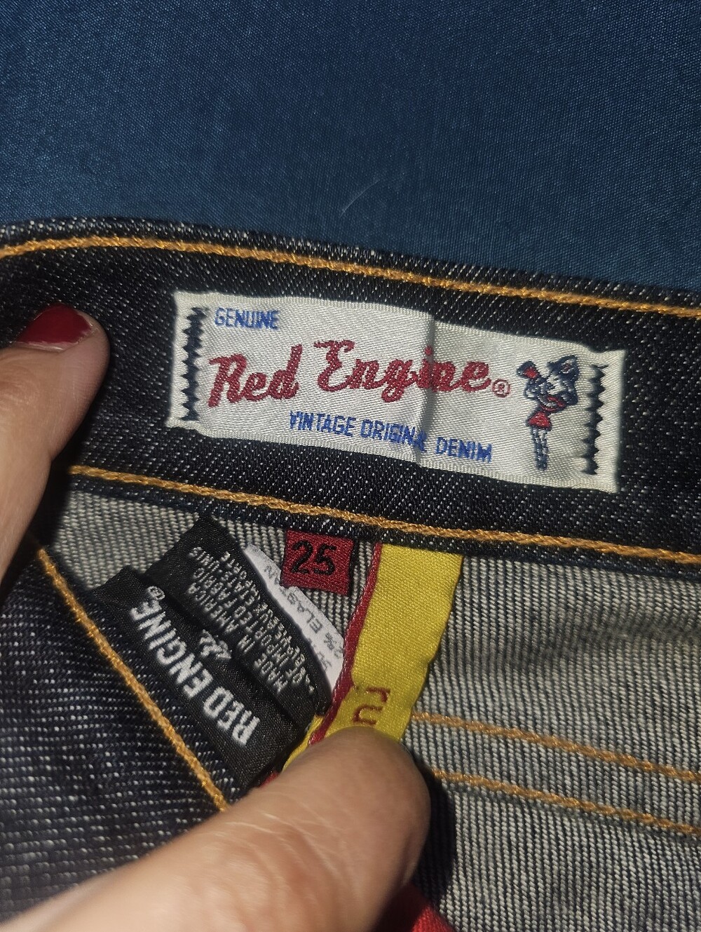 Red Engine Women’s Boot Cut Jeans in Indigo Denim with Yellow Trim
